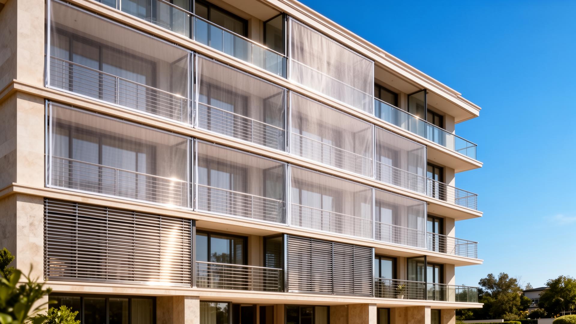 Premium pleated mosquito nets and invisible safety grills installed on a modern apartment building